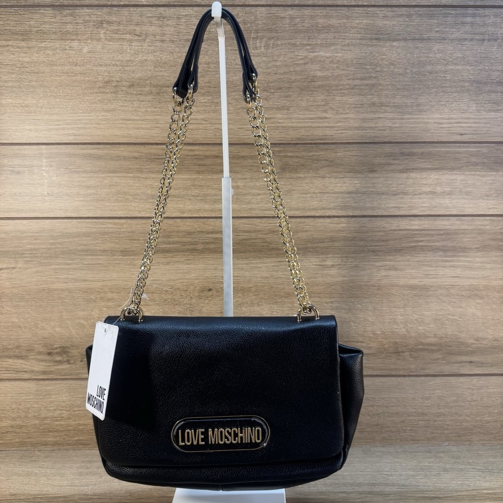 Love Moschino Flap‎ Shoulder Bag Black Gold Chain